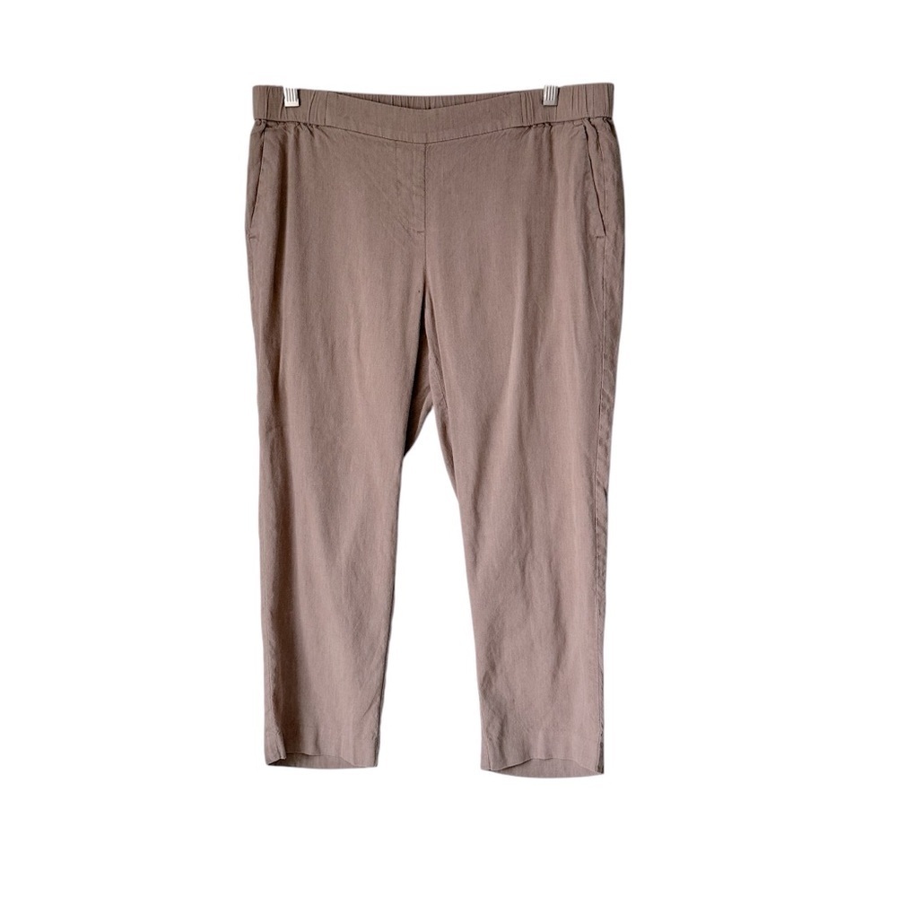 J. Jill Linen Stretch Elastic Waist Pull-On Cropped Pants, Beige Tan, MP